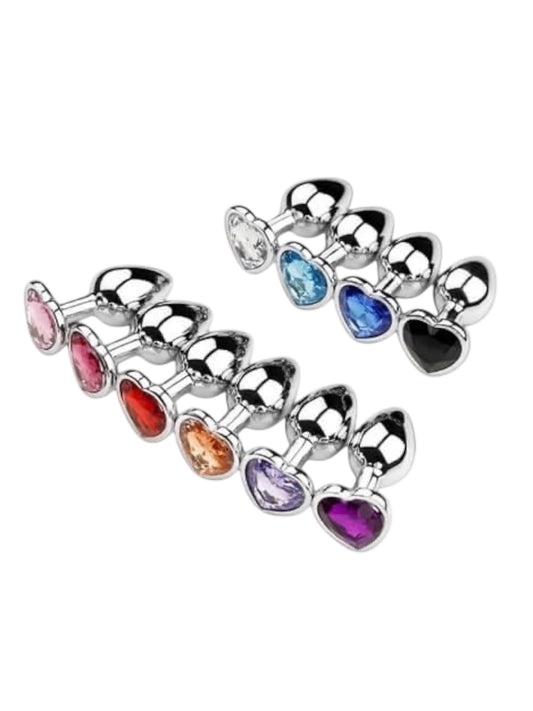 Colourful Stainless Steel heart shaped Anal Plugs. Luxury, clean and smooth butt plugs for beginners shop sex toys BehindClosedDoors discreet shipping guaranteed. 