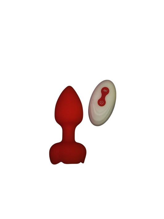 Red remote control rose anal plug. Small soft silicone sex toy- From BehindClosedDoors 